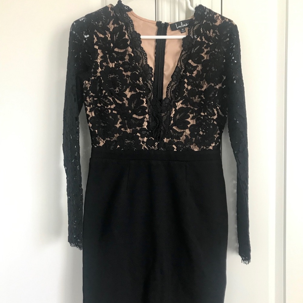 Black Lace long sleeve body con dress.
